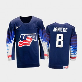 Men's USA Team 2021 IIHF U18 World Championship Justin Janicke #8 Away Navy Jersey