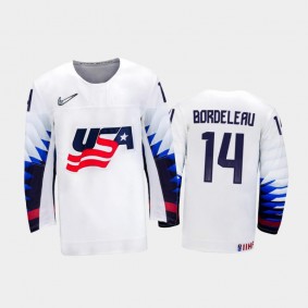 Men USA Team 2021 IIHF World Junior Championship Thomas Bordeleau #14 Home White Jersey