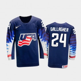 Men's USA Team 2021 IIHF U18 World Championship Ty Gallagher #24 Away Navy Jersey