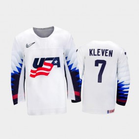 Men USA Team 2021 IIHF World Junior Championship Tyler Kleven #7 Home White Jersey