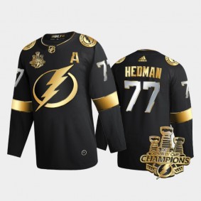 Tampa Bay Lightning Victor Hedman #77 3x Stanley Cup Champions Black Golden Authentic Jersey