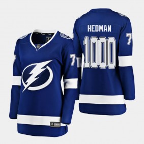 Tampa Bay Lightning Victor Hedman 1000 Career Games Special Commemorative Women Blue Jersey