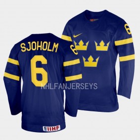 Sweden 2023 IIHF World Junior Championship Victor Sjoholm #6 Navy Jersey Away