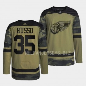 Detroit Red Wings 2022 Veterans Day Ville Husso #35 Camo Warmup Jersey Men's