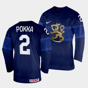 Finland 2022 IIHF World Championship Ville Pokka #2 Navy Jersey Away
