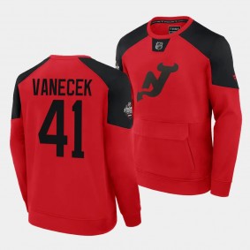 New Jersey Devils Vitek Vanecek 2024 NHL Stadium Series #41 Red Authentic Pro Sweatshirt