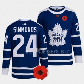 Canadian Remembrance Day Toronto Maple Leafs Wayne Simmonds #24 Blue Lest We Forget Jersey 2022