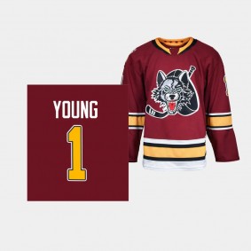 Chicago Wolves Wendell Young #1 Jersey Men's Burgundy AHL Authentic Quicklite 2023-24 30th Season Shirt