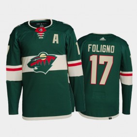 Marcus Foligno Minnesota Wild Primegreen Authentic Pro Jersey 2021-22 Green #17 Home Uniform