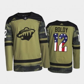 Matt Boldy Minnesota Wild Military Appreciation Night Jersey Camo #12 Practice