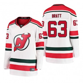 Women's Jesper Bratt #63 New Jersey Devils 2019 Alternate Breakaway Player Fanatics Branded White Bargain Jersey