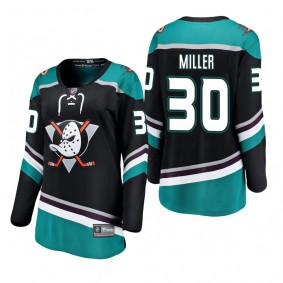 Women's Ryan Miller #30 Anaheim Ducks 2019 Alternate Breakaway Player Fanatics Branded Black Bargain Jersey