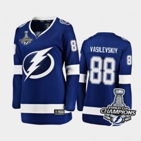 Women Tampa Bay Lightning Andrei Vasilevskiy #88 2021 Stanley Cup Champions Home Jersey - Blue
