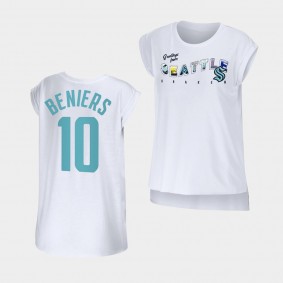 Matty Beniers #10 Seattle Kraken T-Shirt Women WEAR by Erin Andrews Greetings From Sleeveless White Tee