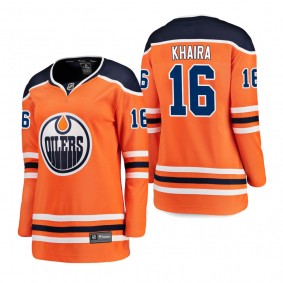 Women's Jujhar Khaira #16 Edmonton Oilers Home Breakaway Player Orange Bargain Jersey