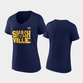 Nashville Predators 2022 Stadium Series Primary Logo V-Neck Navy T-Shirt Women