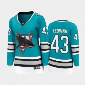 2020-21 Women's San Jose Sharks John Leonard #43 30th Anniversary Heritage Breakaway Player Jersey - Teal