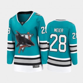 2020-21 Women's San Jose Sharks Timo Meier #28 Heritage 30th Anniversary Premier Jersey - Teal