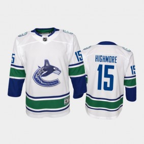 Youth Vancouver Canucks Matthew Highmore #15 Away 2021 White Jersey