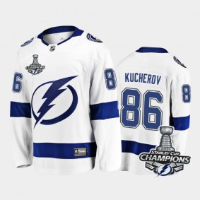 Youth Tampa Bay Lightning Nikita Kucherov #86 2021 Stanley Cup Champions Away White Jersey