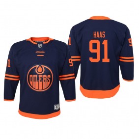 Youth Edmonton Oilers Gaetan Haas #91 Alternate Premier Navy Jersey