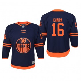 Youth Edmonton Oilers Jujhar Khaira #16 Alternate Premier Navy Jersey