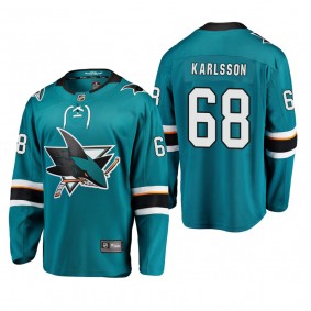 Youth San Jose Sharks Melker Karlsson #68 Home Low-Priced Breakaway Player Teal Jersey