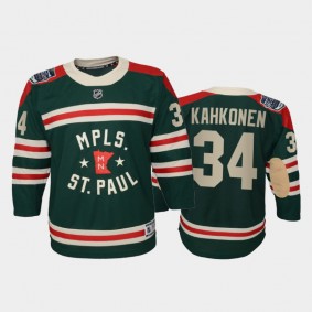 Youth Minnesota Wild Kaapo Kahkonen #34 2022 Winter Classic State of Hockey Green Jersey