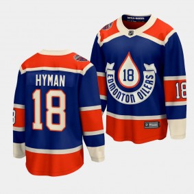 Zach Hyman Edmonton Oilers 2023 NHL Heritage Classic Royal #18 Premier Jersey Men's